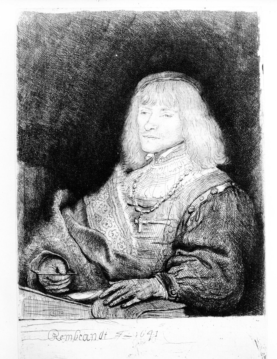 Retrato, homem, escrivaninha, 1641 de Rembrandt van Rijn