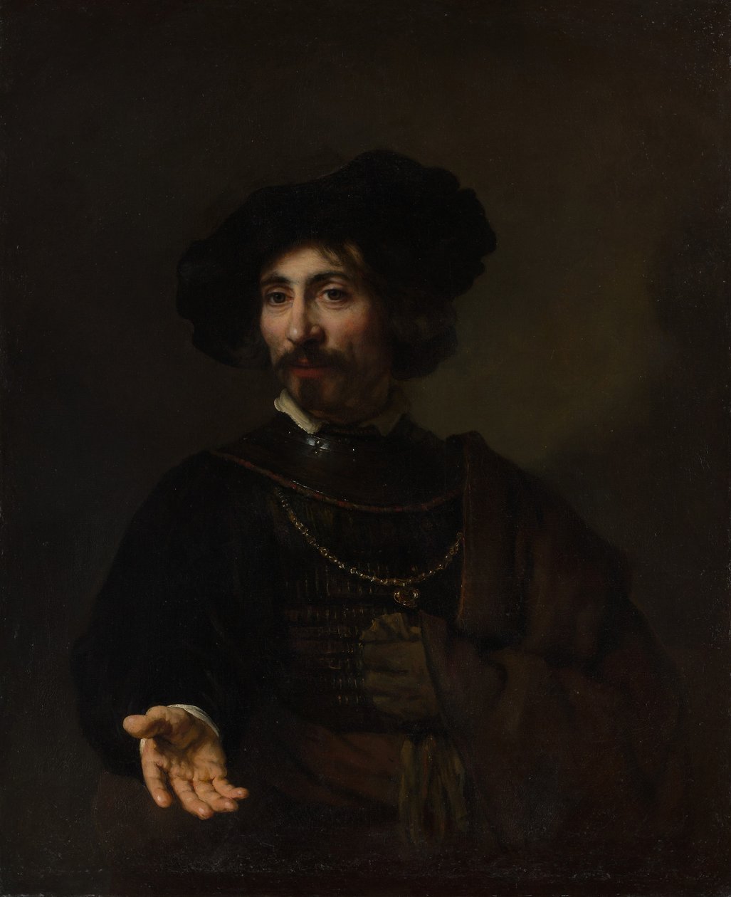 Retrato, de, um, homem, com, um, aço, gorget de Rembrandt van Rijn