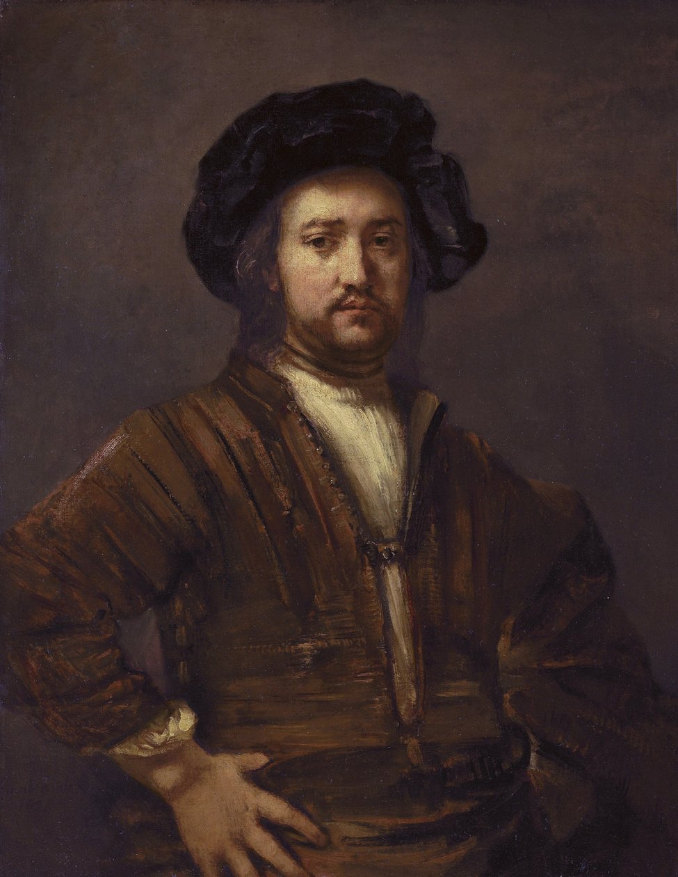 Retrato, de, um, homem, com, mãos ao lado de Rembrandt van Rijn