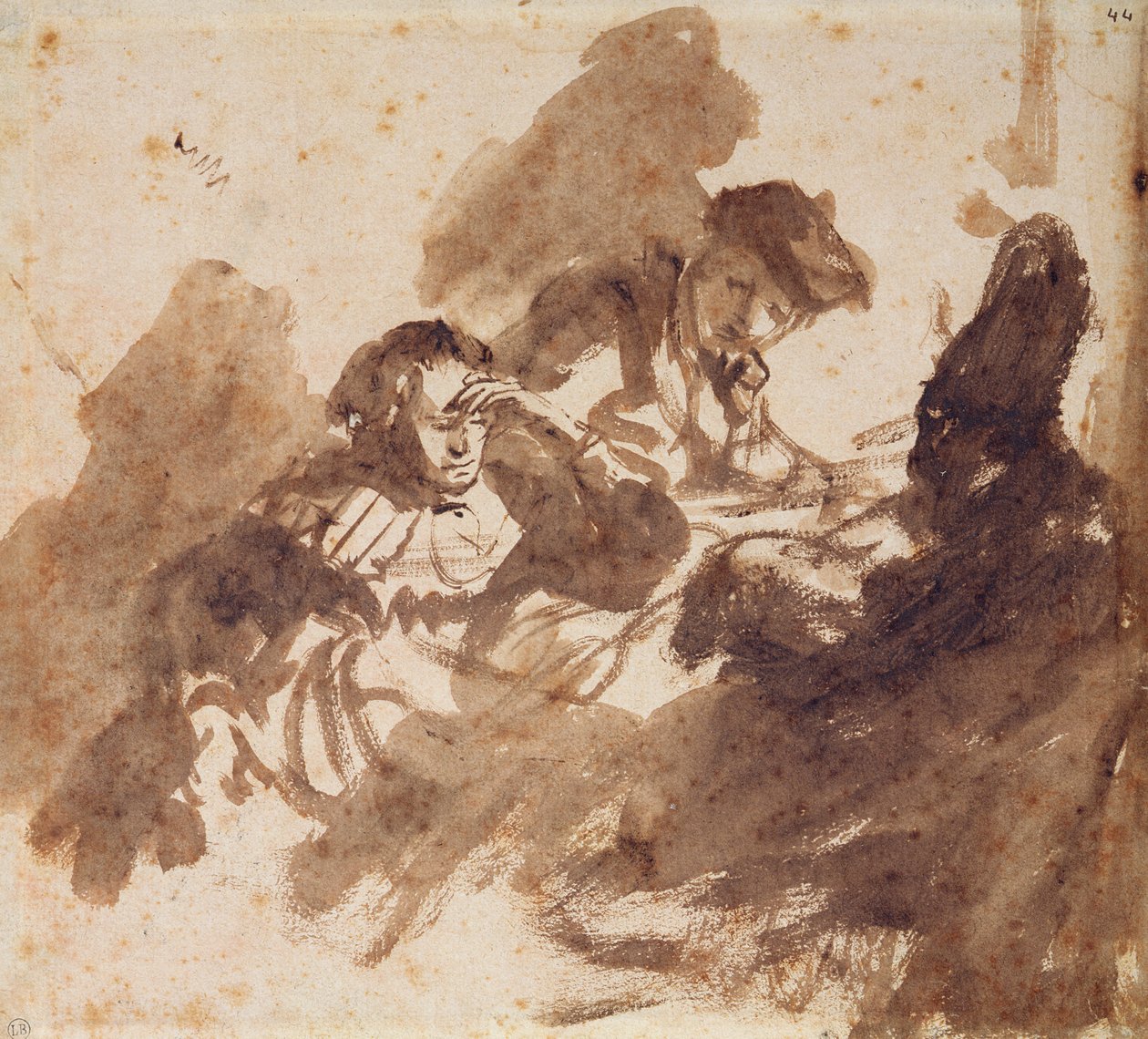 Leitura (tinta e lavagem no papel) de Rembrandt van Rijn