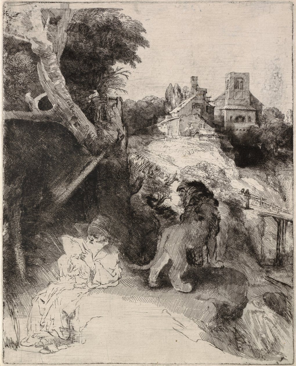 São Jerônimo lendo em uma paisagem italiana de Rembrandt van Rijn