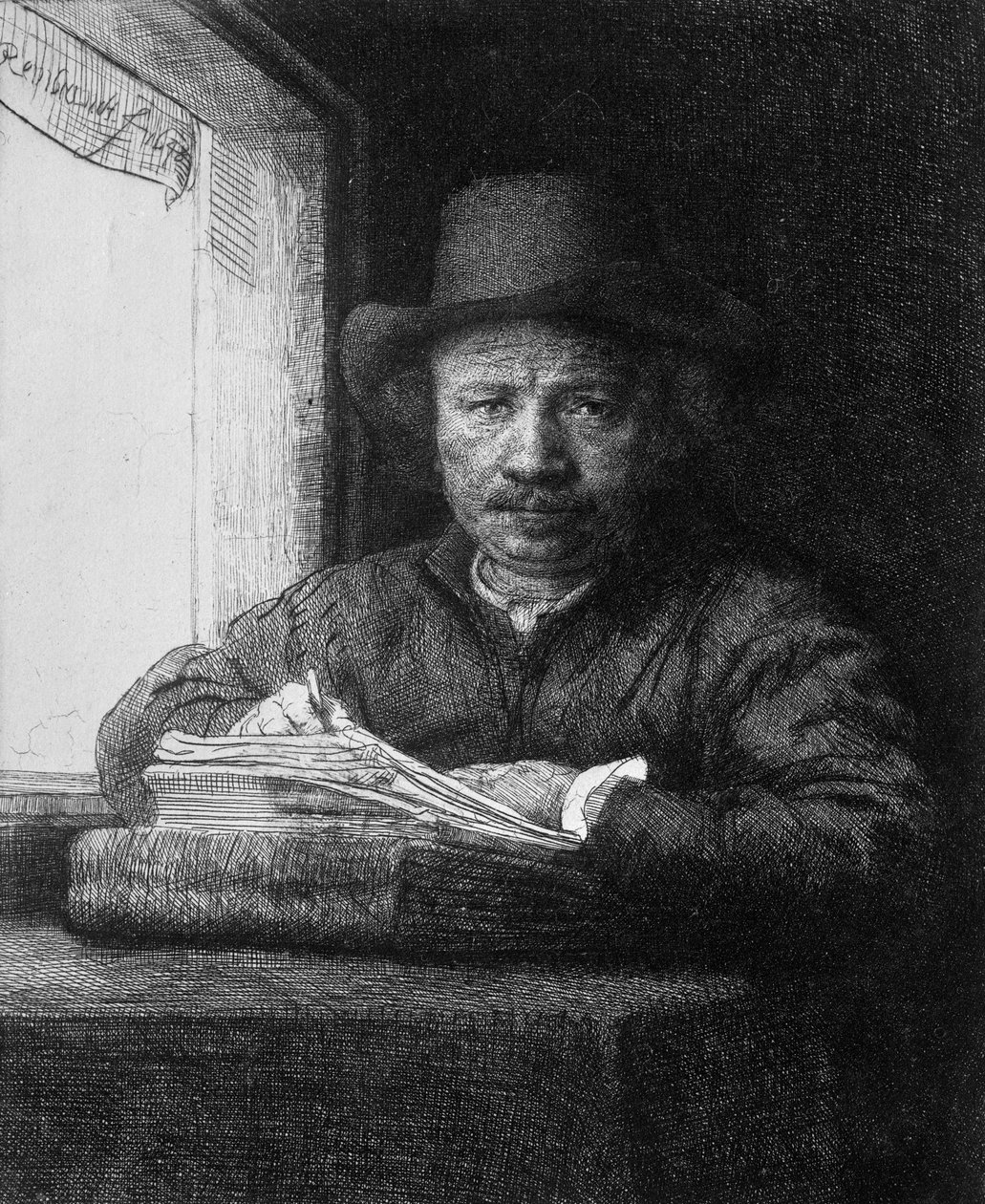Auto-retrato enquanto desenha, 1648 de Rembrandt van Rijn