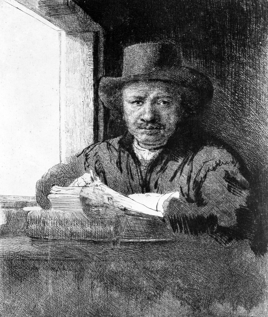 Auto-retrato enquanto desenha, 1648 de Rembrandt van Rijn