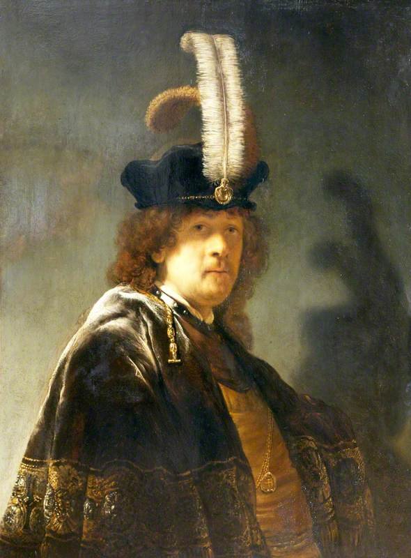 Auto-retrato em um chapéu de penas de Rembrandt van Rijn