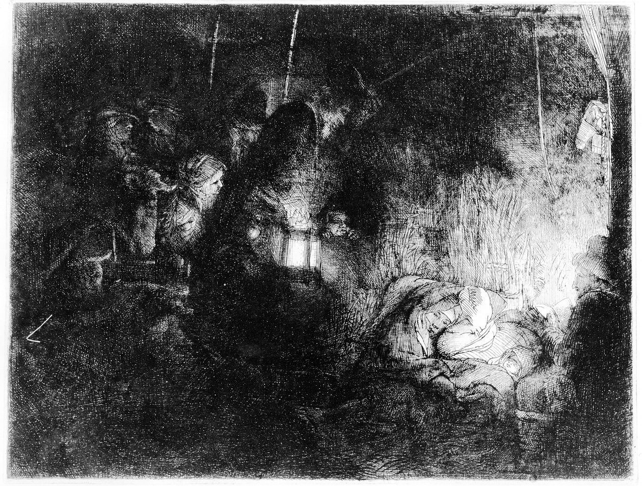 A adoração dos pastores, c.1652 (gravura) de Rembrandt van Rijn