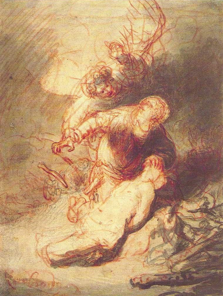O Anjo Prevenindo Abraão de Sacrificar Seu Filho, Isaac de Rembrandt van Rijn