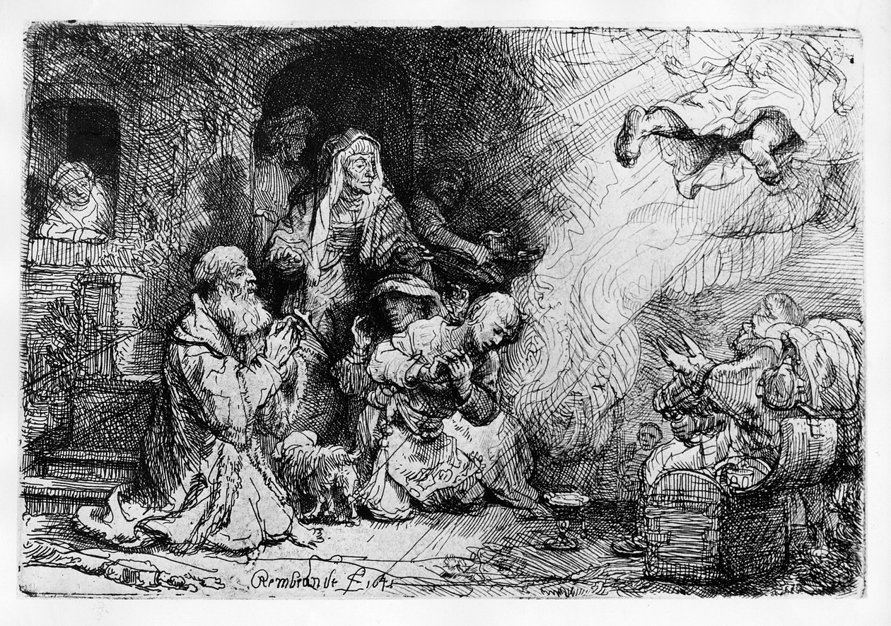 O anjo partindo da família de Tobias, 1641 de Rembrandt van Rijn