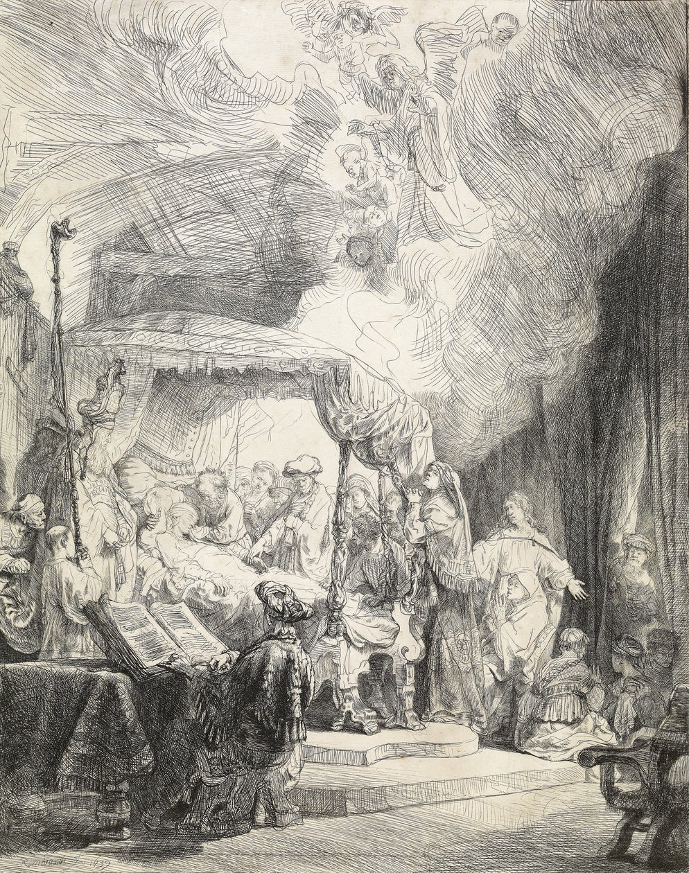 A morte da virgem, 1639 (gravura e ponto de cura) de Rembrandt van Rijn