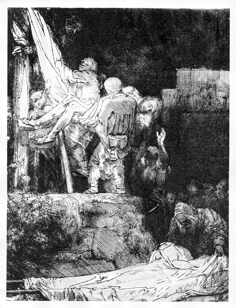 A descida da cruz com uma tocha, 1654 de Rembrandt van Rijn