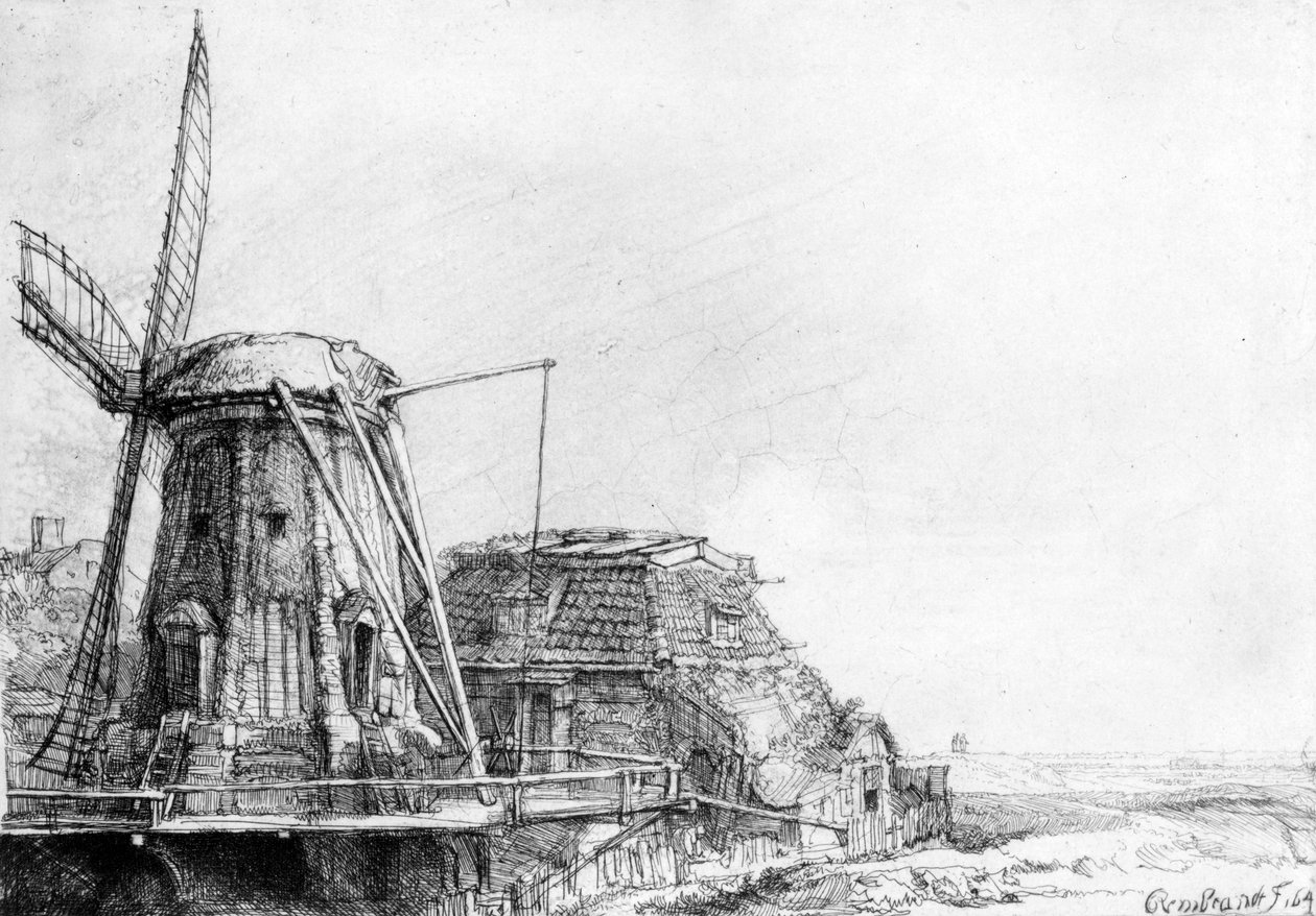 O moinho de vento, 1641 (gravura) de Rembrandt van Rijn