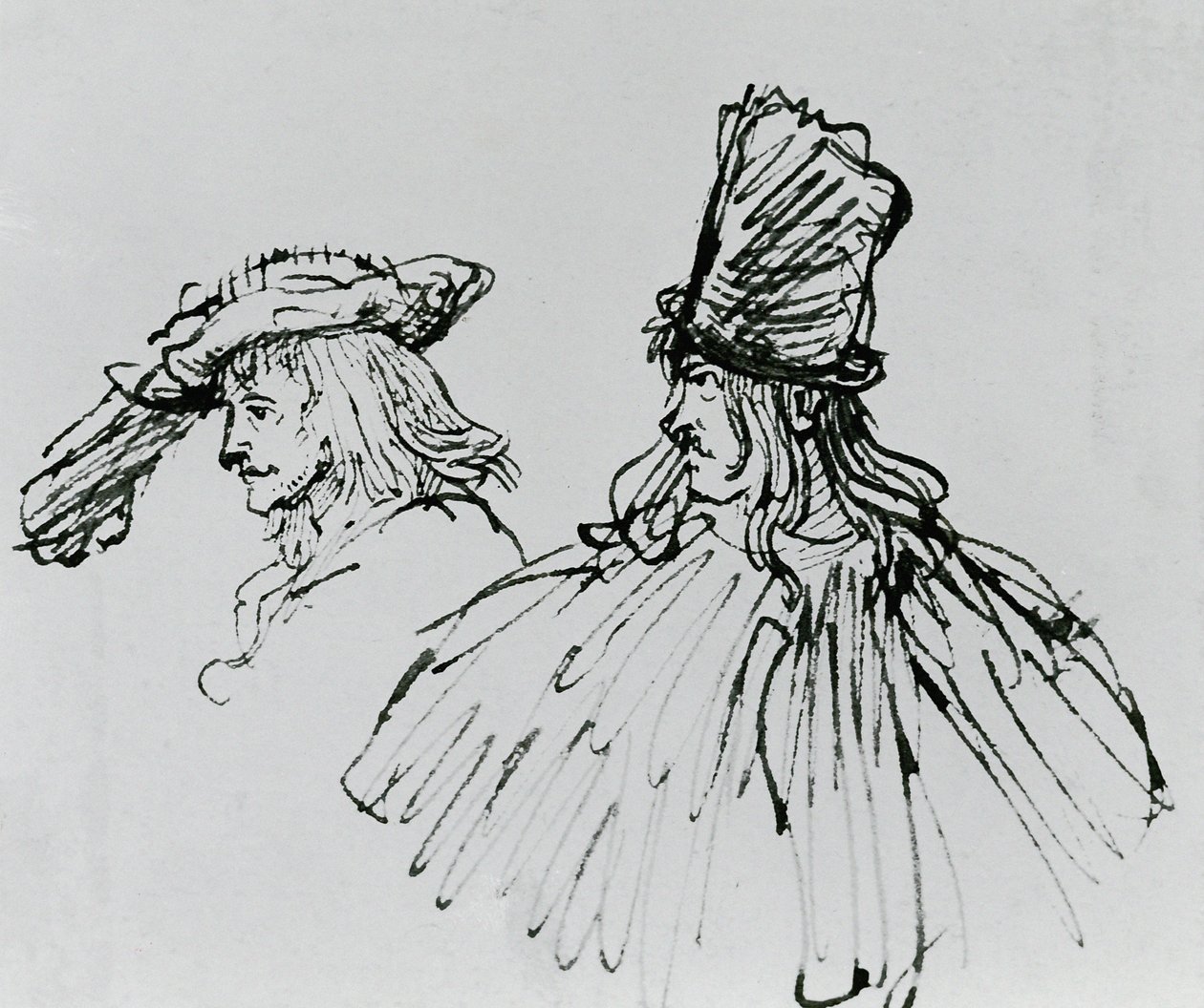 Dois atores (canetas e tinta no papel) de Rembrandt van Rijn