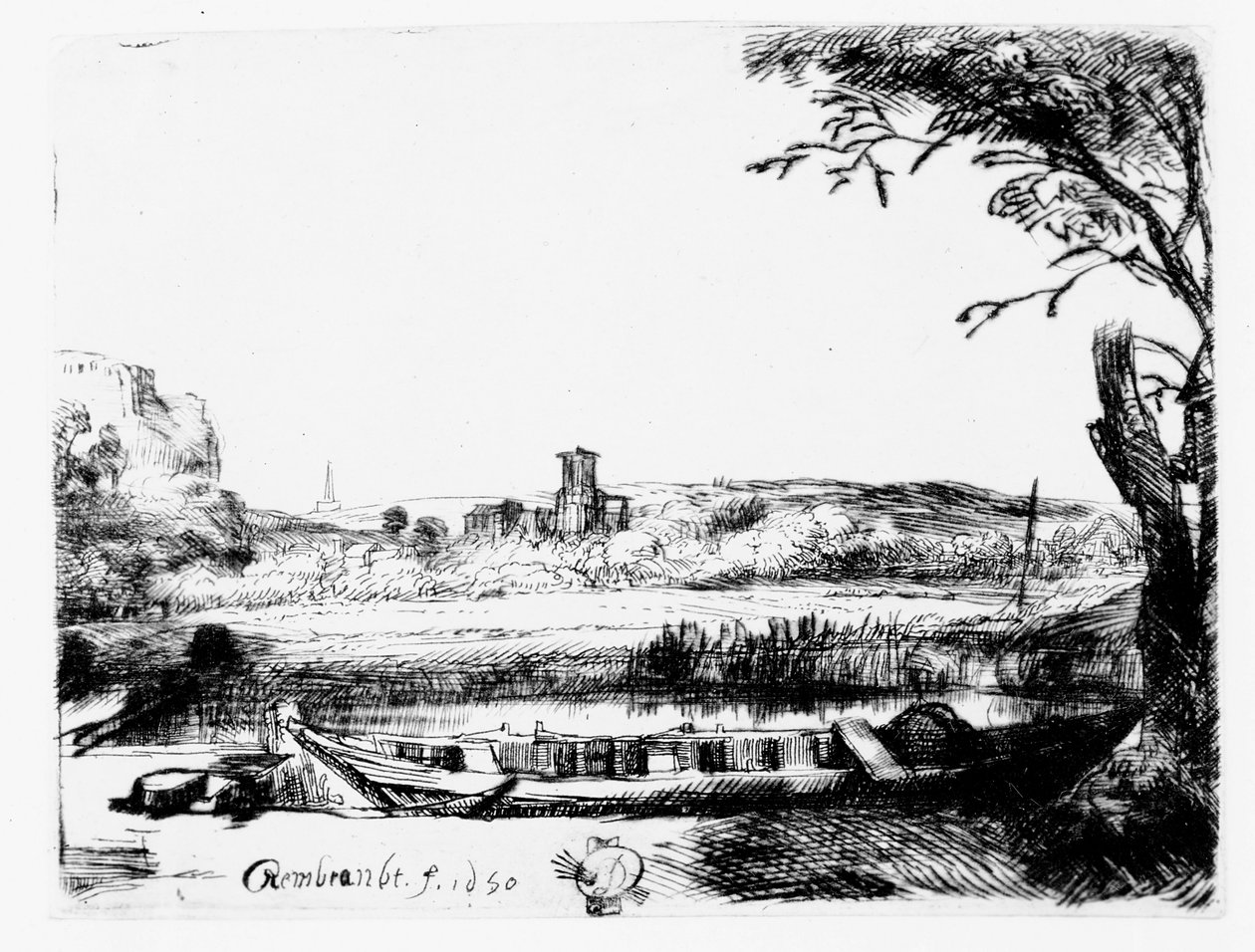 Vista de um canal, 1650 de Rembrandt van Rijn