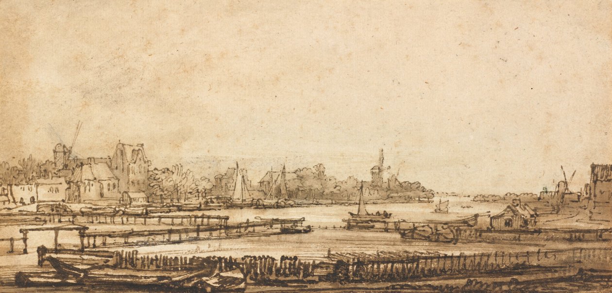 Vista sobre o Amstel da muralha de Rembrandt van Rijn