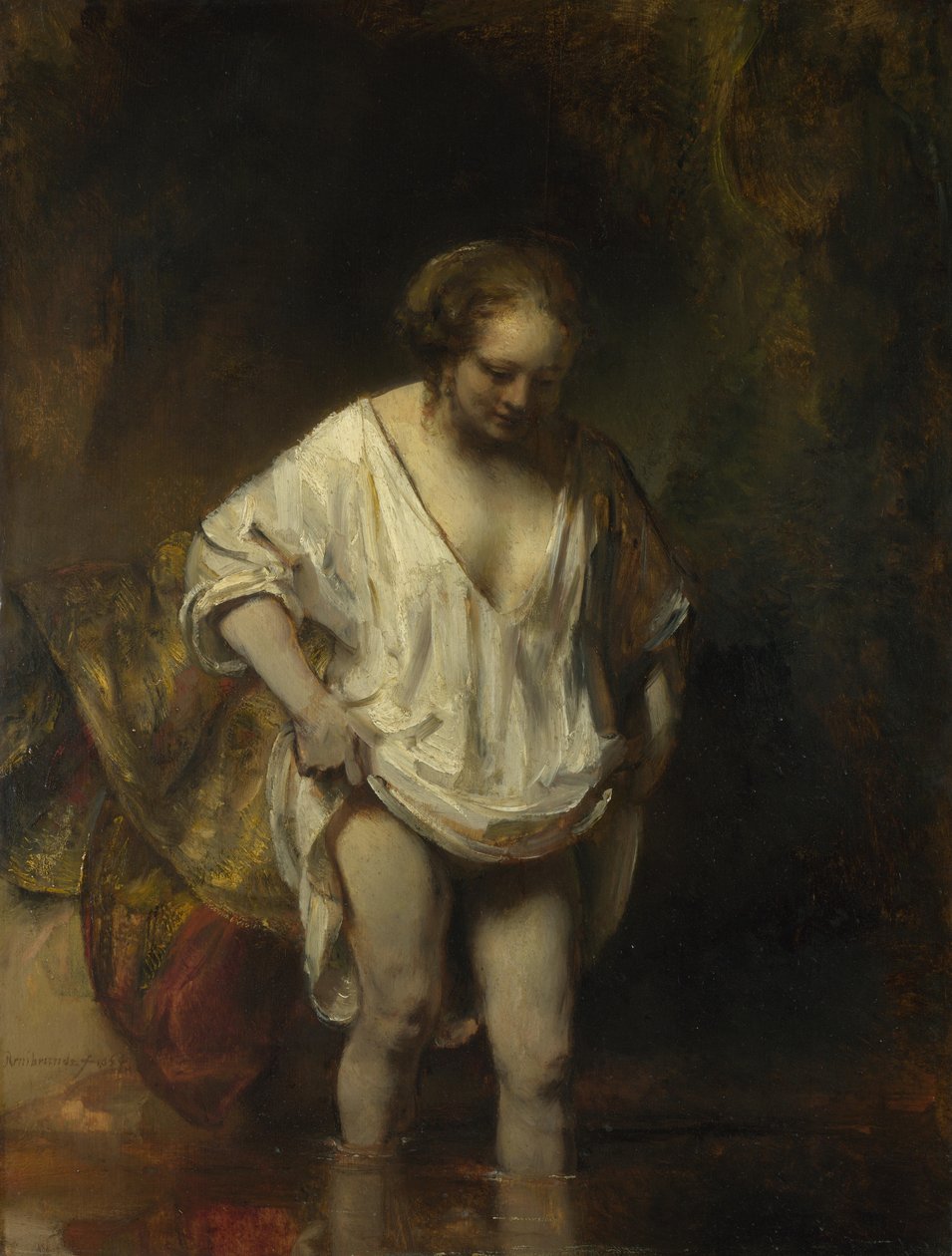 Mulher tomando banho em um córrego, 1654 de Rembrandt van Rijn