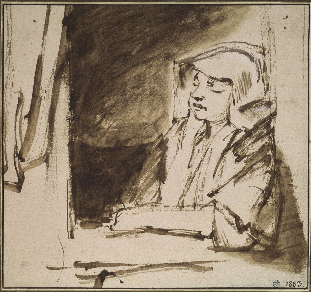 Mulher em uma janela de Rembrandt van Rijn