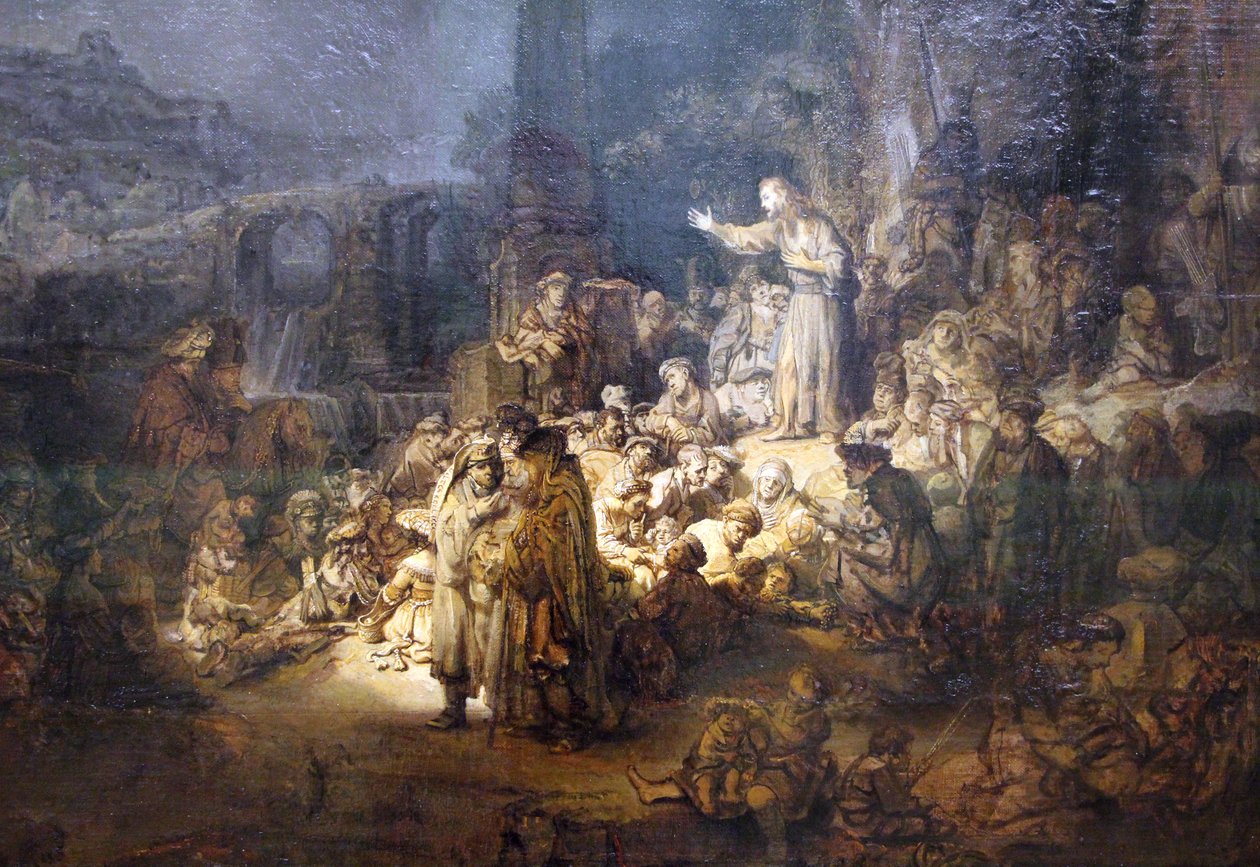 ele prega o batista de Rembrandt van Rijn