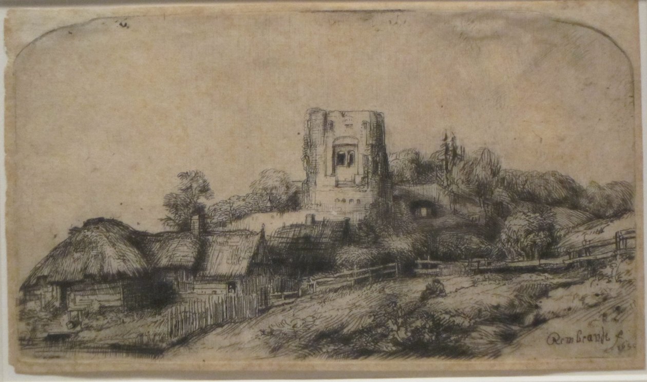 Paisagem com uma torre quadrada de Rembrandt