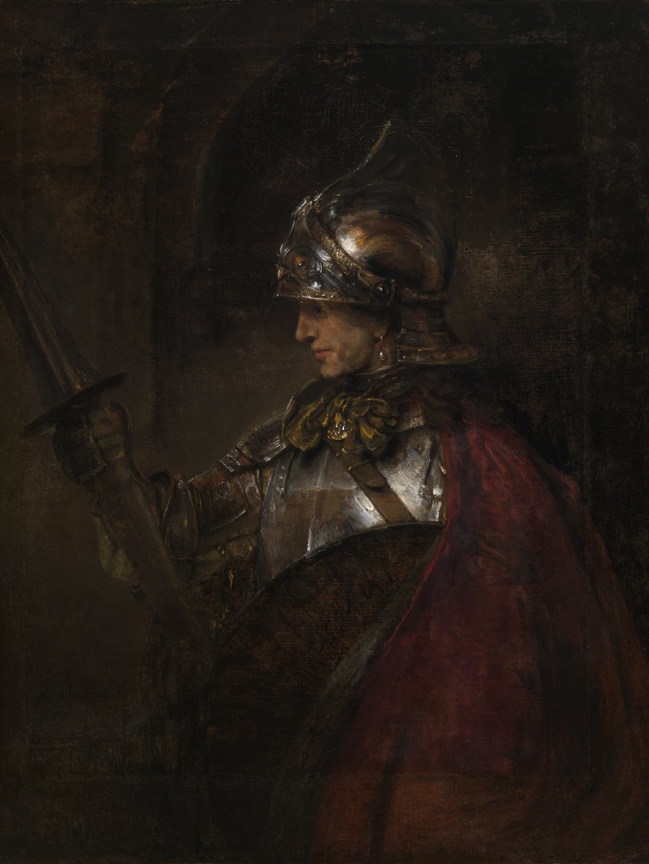 Um homem de armadura de Rembrandt Harmensz. van Rijn