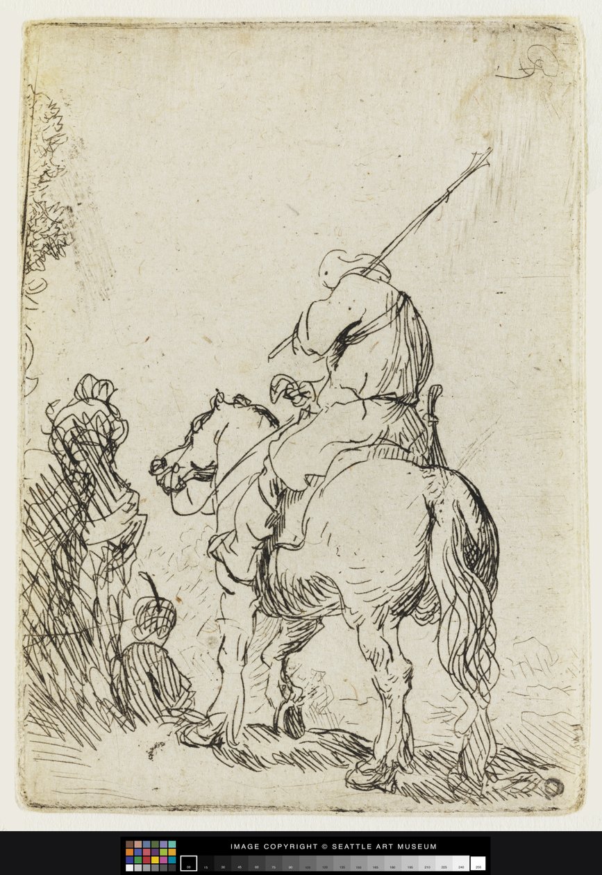 Um soldado com turbante a cavalo, c.1632 (gravura) de Rembrandt van Rijn
