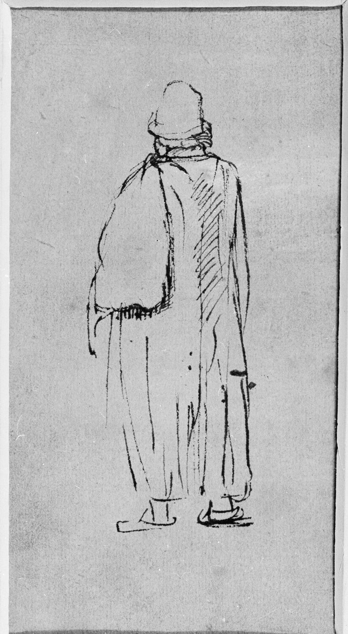 Um homem visto por trás, caminhando para a esquerda (caneta e tinta sobre papel) de Rembrandt Harmensz. van Rijn