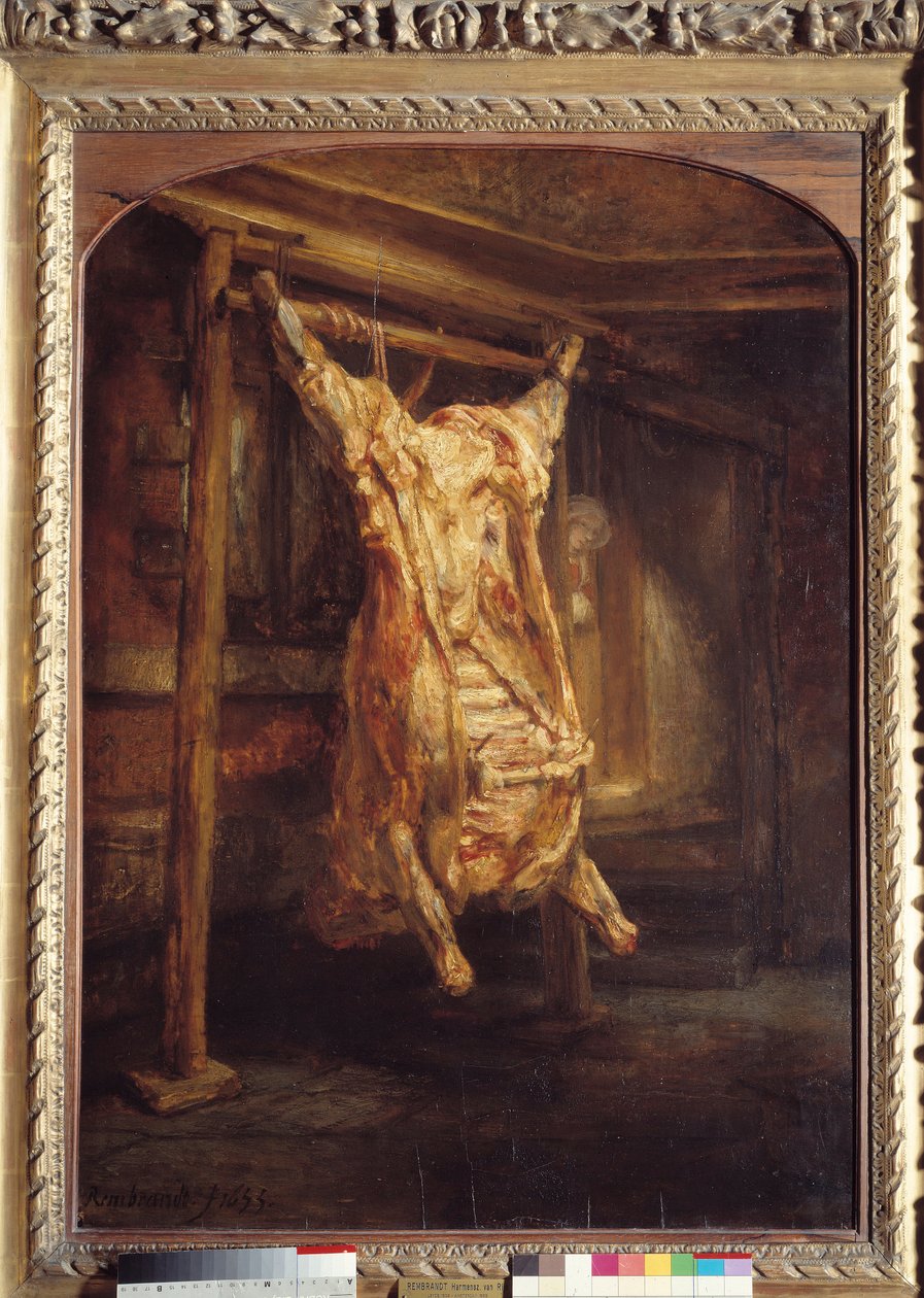 Casca de vaca Carcaça de vaca à parte. Pintura de Harmensz Van Rijn Rembrandt (1606-1669) de Rembrandt van Rijn