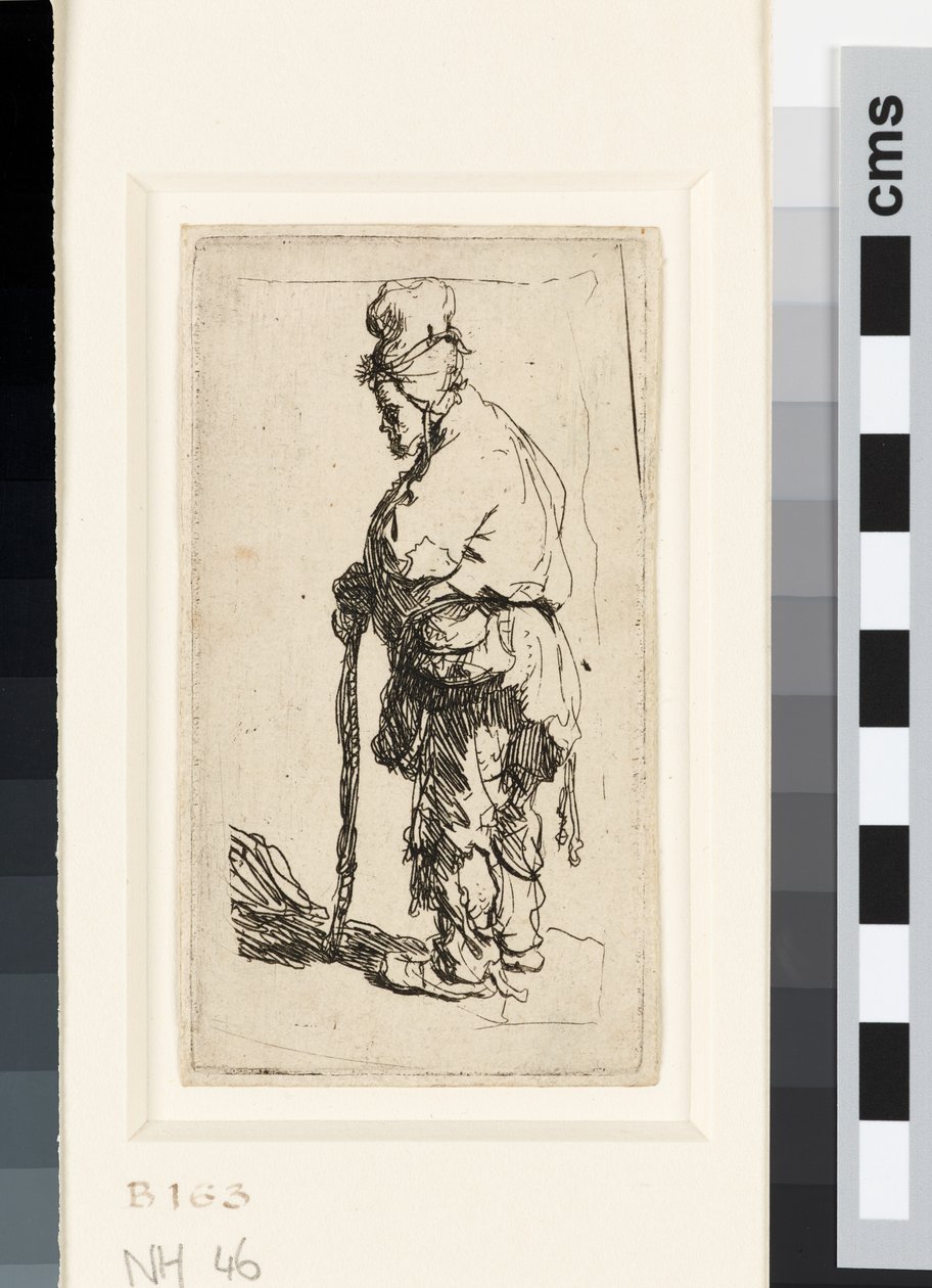 Mendigo apoiado em uma vara, c.1630 (gravura) de Rembrandt van Rijn