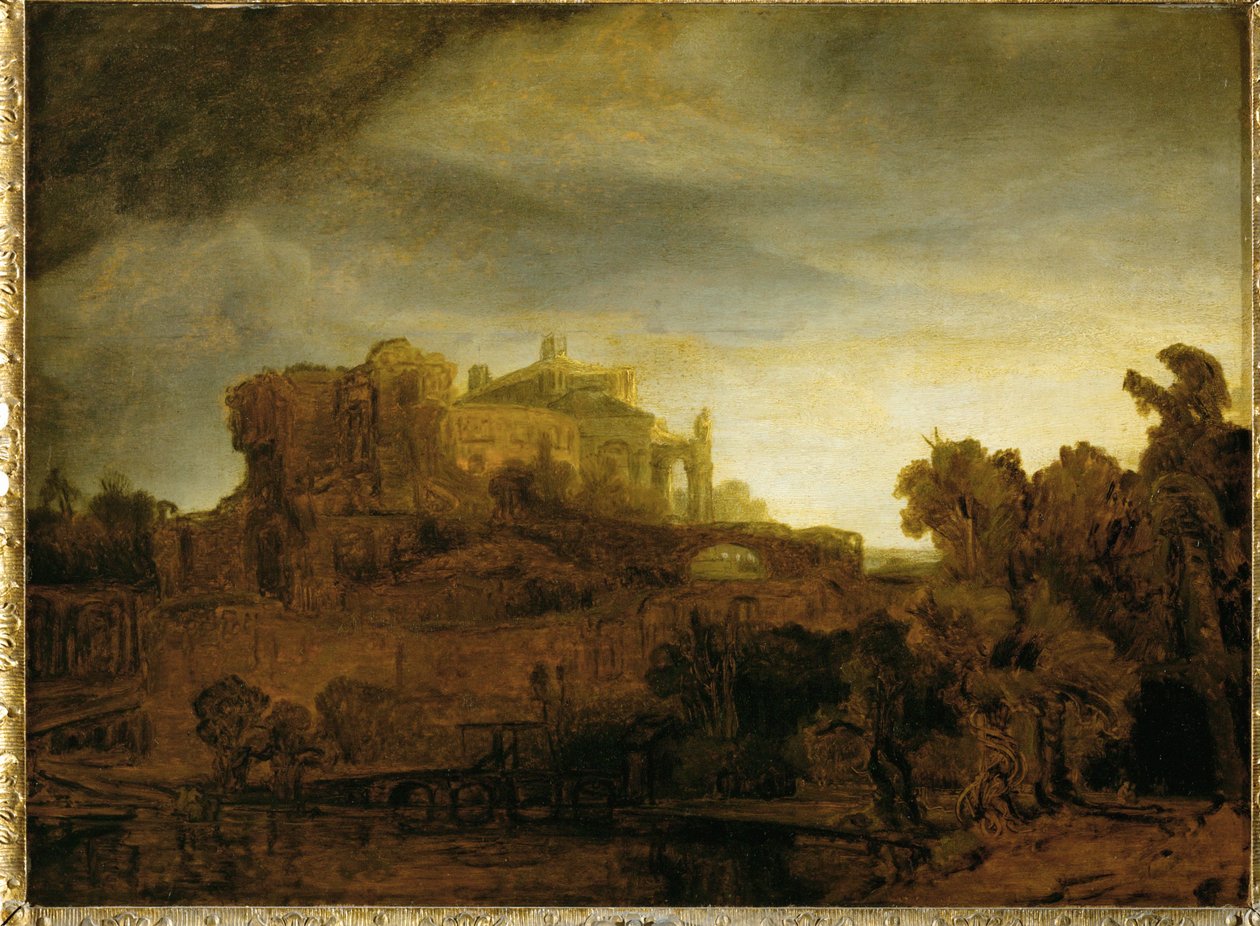 Castelo ao crepúsculo ... de Rembrandt Harmensz. van Rijn