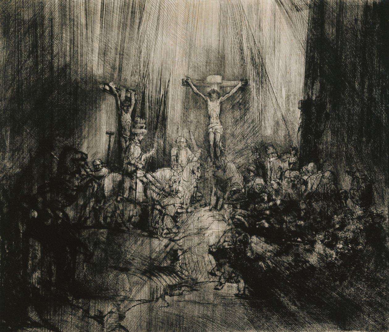 Cristo crucificado entre os dois ladrões - "As três cruzes", c.1653-1661 de Rembrandt van Rijn