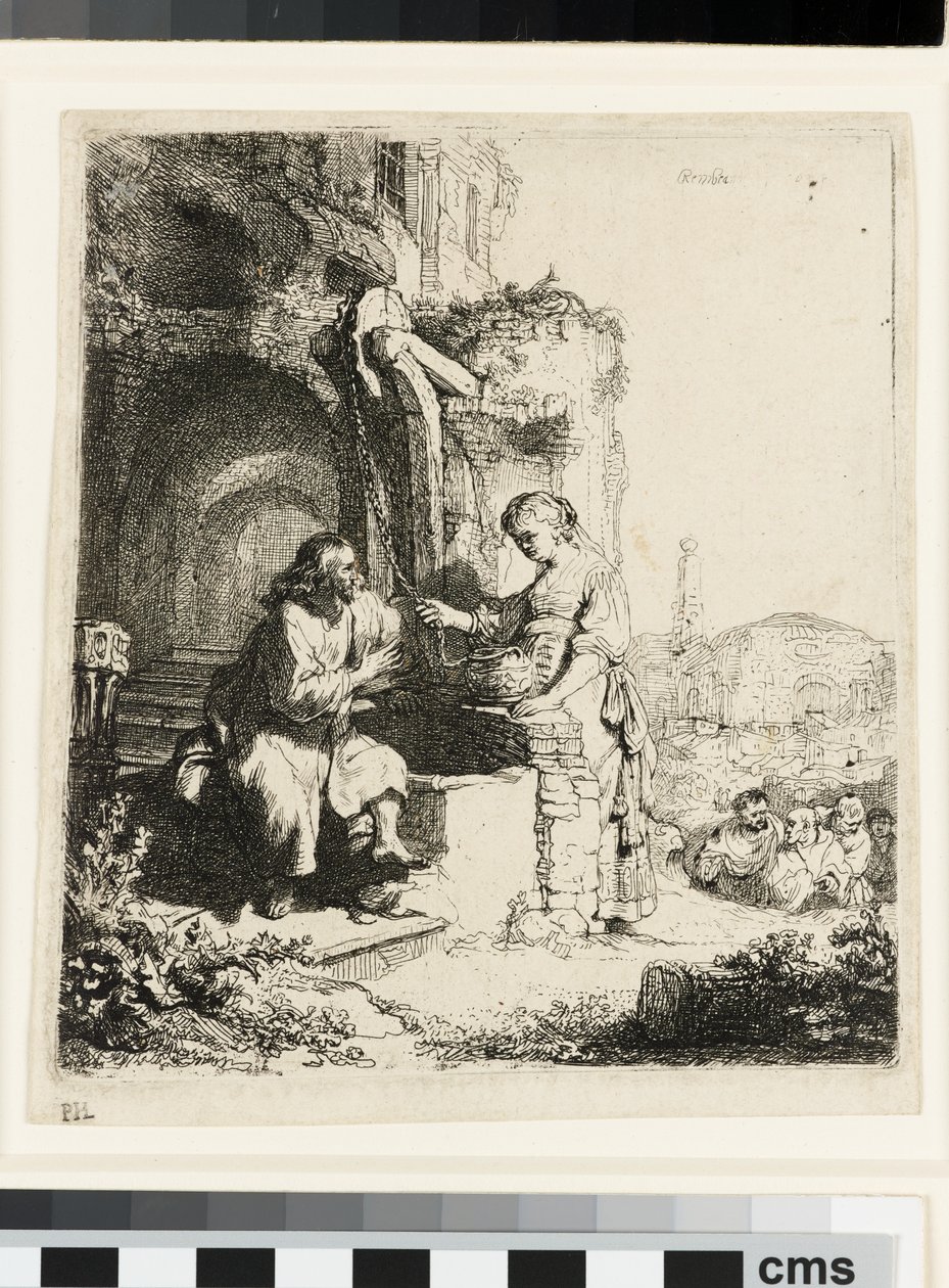 Cristo e a mulher samaritana entre as ruínas de Rembrandt van Rijn