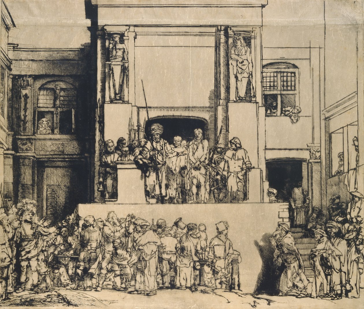 Cristo apresentado ao povo: prato oblongo de Rembrandt van Rijn