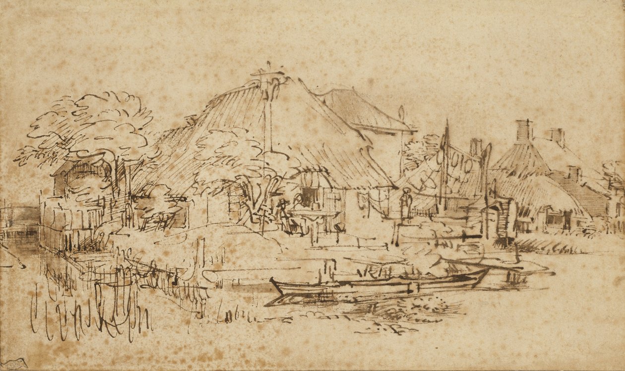 Casa de campo ao lado de um canal, c.1650 -53 de Rembrandt van Rijn