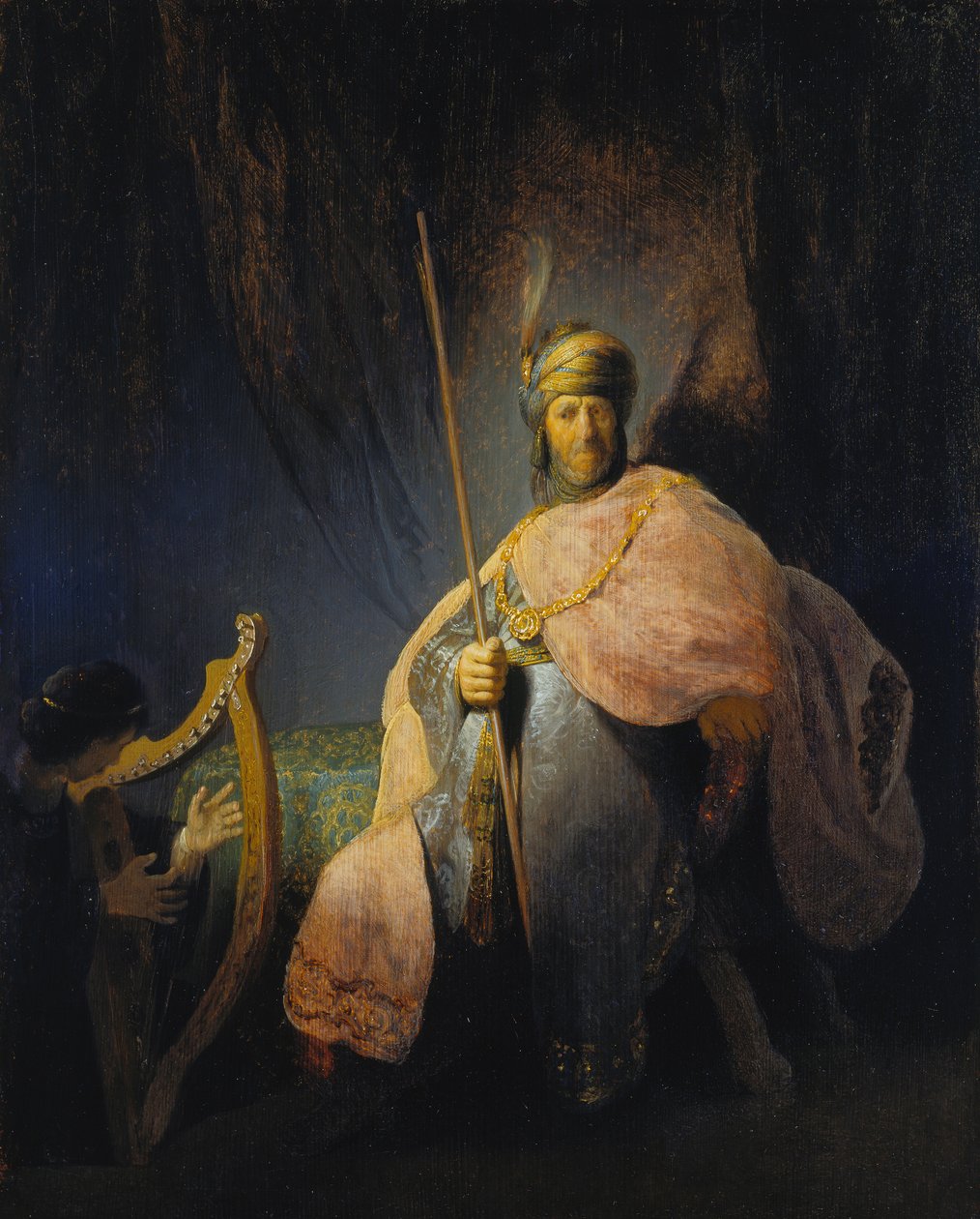 David tocando a harpa diante de Saul, c.1630-31 (óleo sobre carvalho) de Rembrandt Harmensz. van Rijn