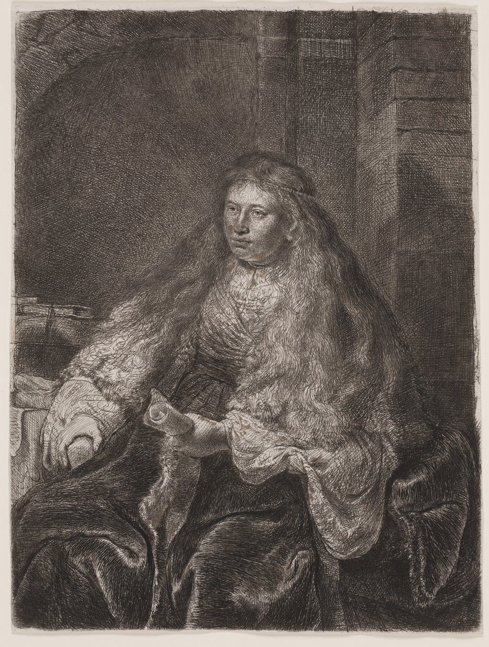Garota com cabelo comprido caindo sobre os ombros, ou "a grande noiva judia" de Rembrandt van Rijn