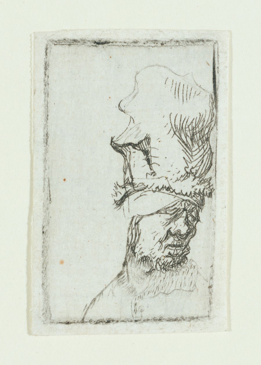 Cabeça de homem com chapéu alto (gravura) de Rembrandt van Rijn