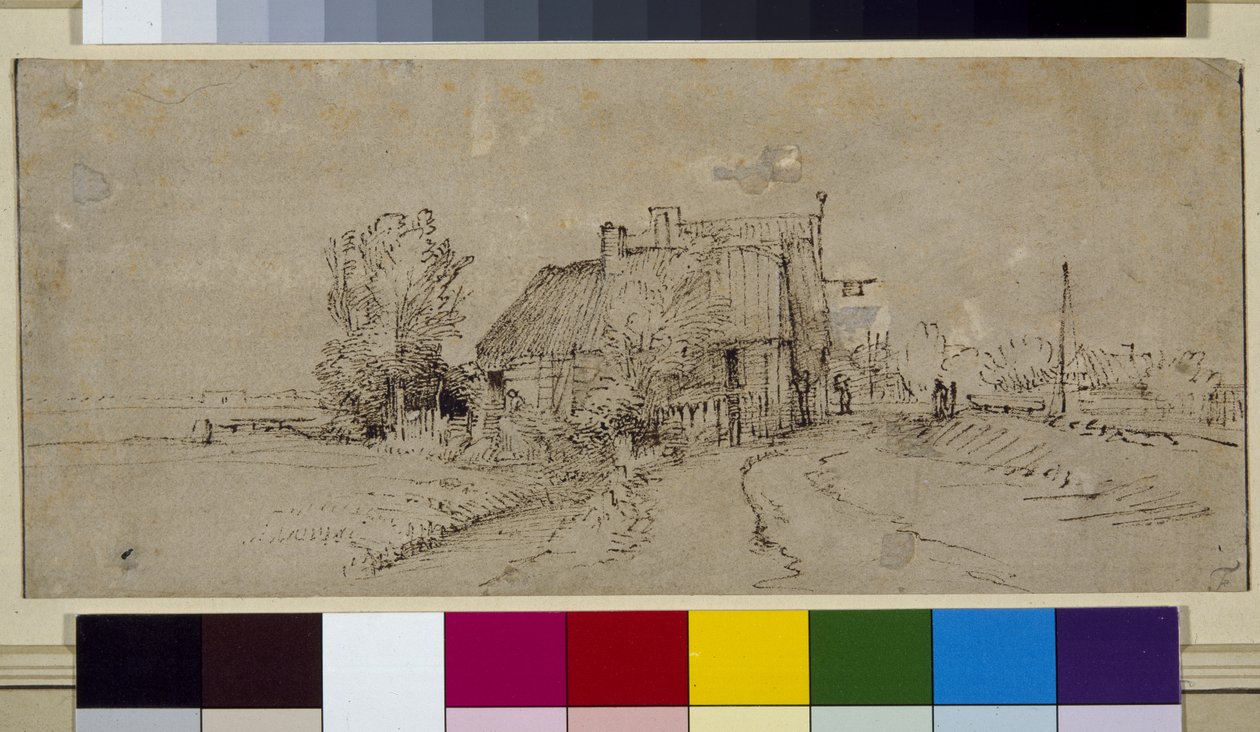 Paisagem (caneta e tinta sobre papel) de Rembrandt Harmensz. van Rijn