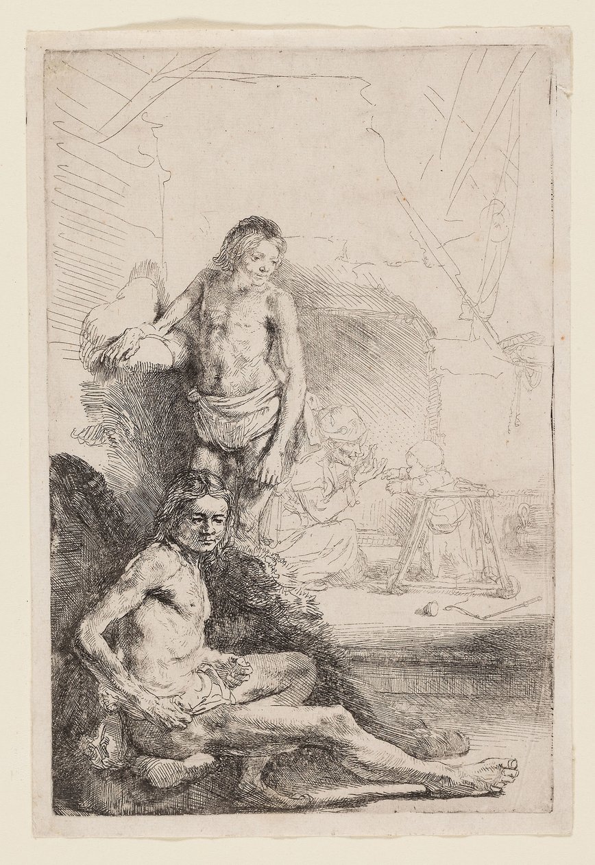 Homem nu sentado e de pé, c.1646 (gravura em papel de marfim) de Rembrandt Harmensz. van Rijn