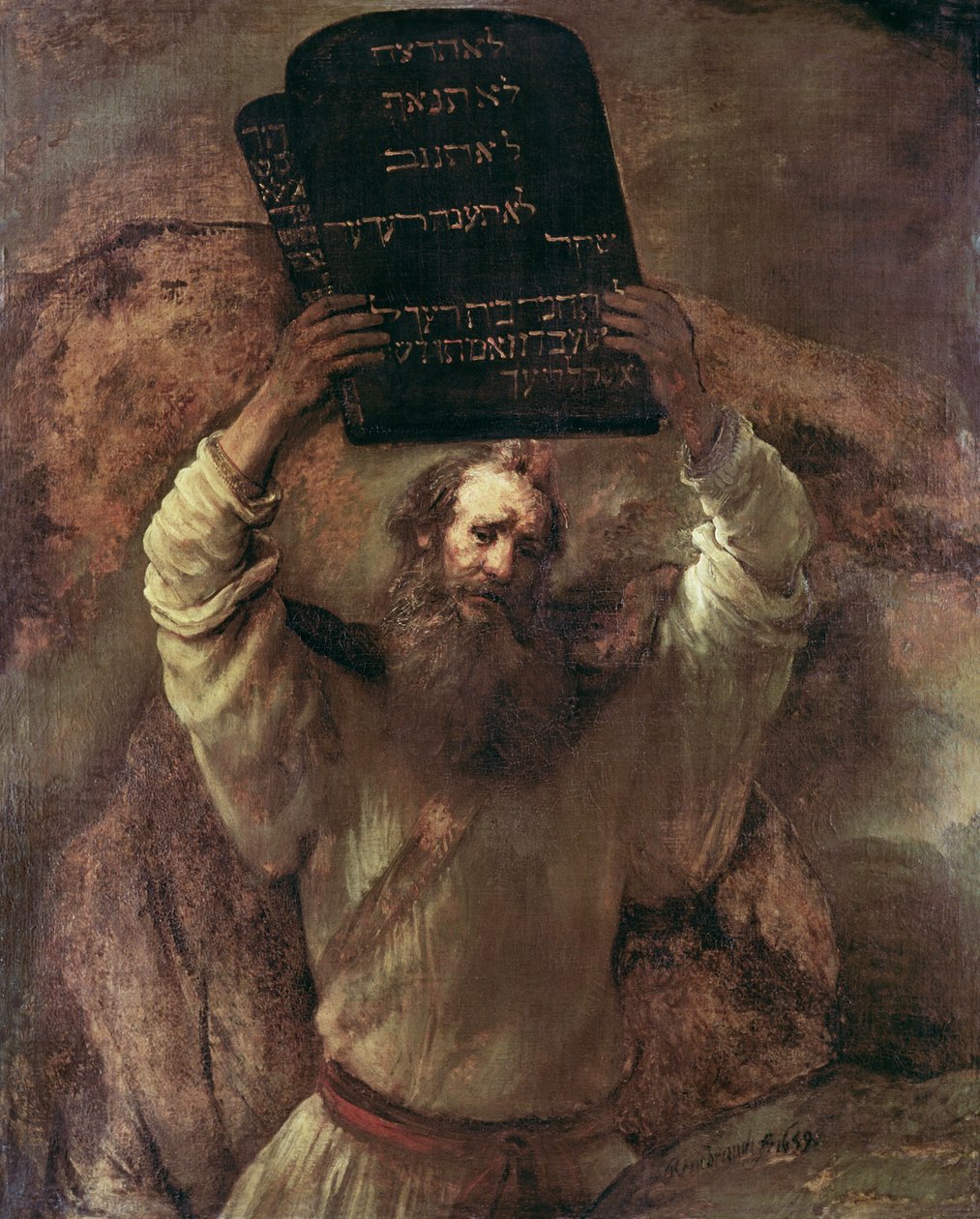 Moisés quebrando as tábuas da lei de Rembrandt van Rijn