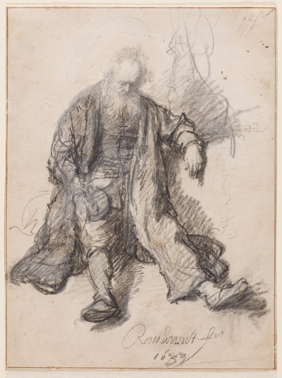 Velho sentado (The Drunken Lot), c.1630-33 (caneta, giz e tinta sobre papel) de Rembrandt Harmensz. van Rijn