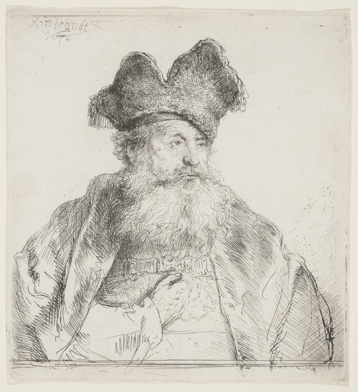 Homem velho com gorro de pele dividida de Rembrandt van Rijn