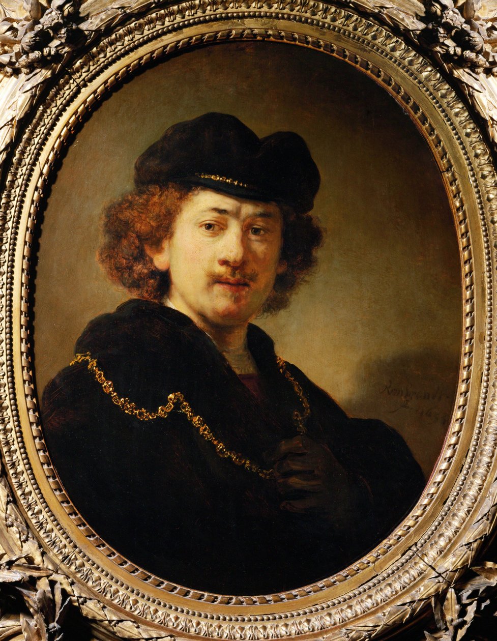 Retrato do artista com boné e corrente de ouro de Rembrandt Harmensz. van Rijn