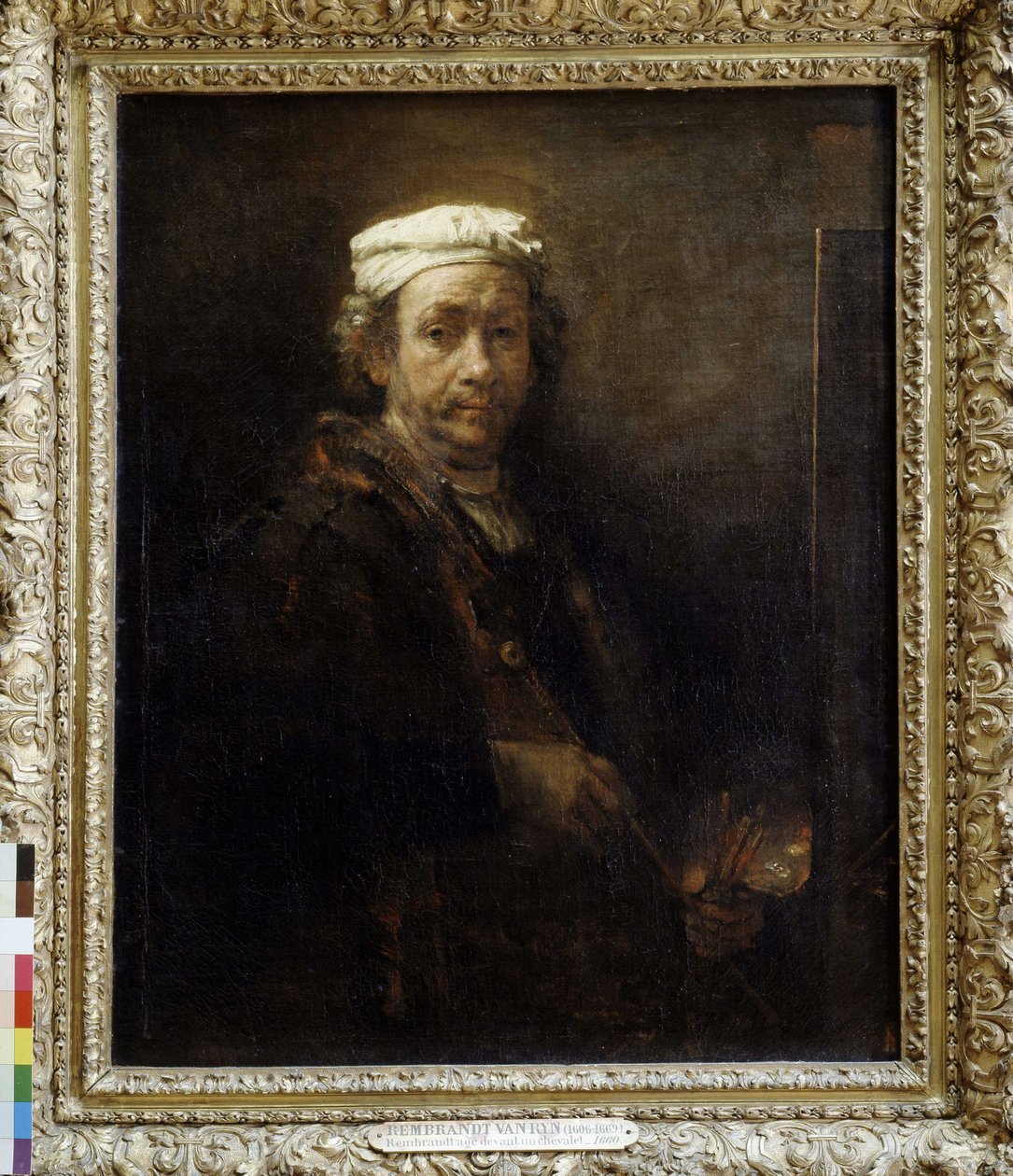 Rembrandt envelheceu em frente a um cavalete (1660). de Rembrandt van Rijn