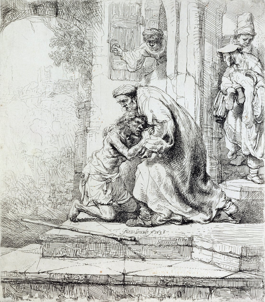Retorno do Filho Pródigo (caneta e tinta no papel) de Rembrandt van Rijn