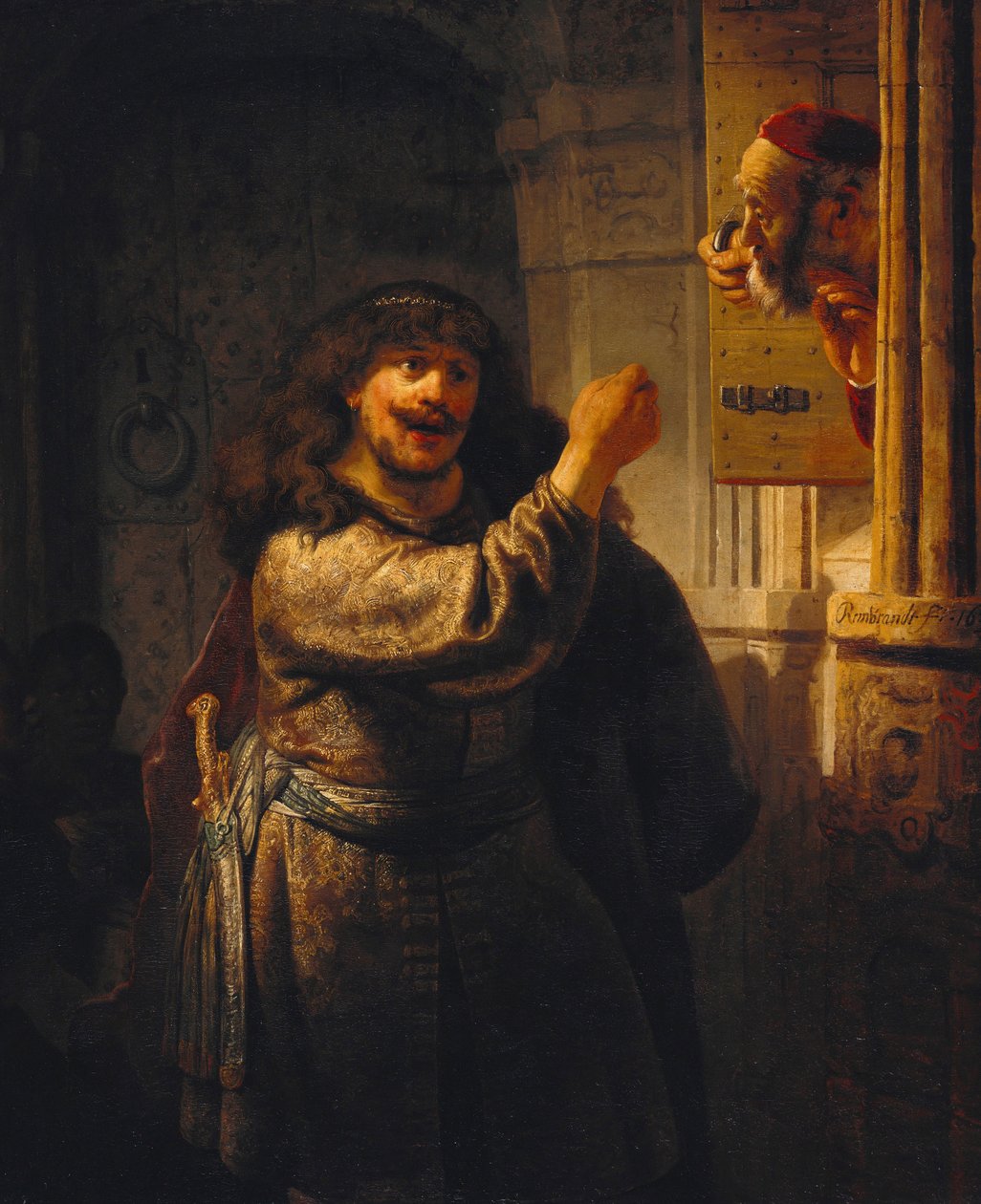 "Samson menace son beau-pere" (Sansão ameaçou seu sogro) Peinture de Rembrandt van Rhijn (1606-1669) 1635 Staatliche Museen, Berlim de Rembrandt van Rijn