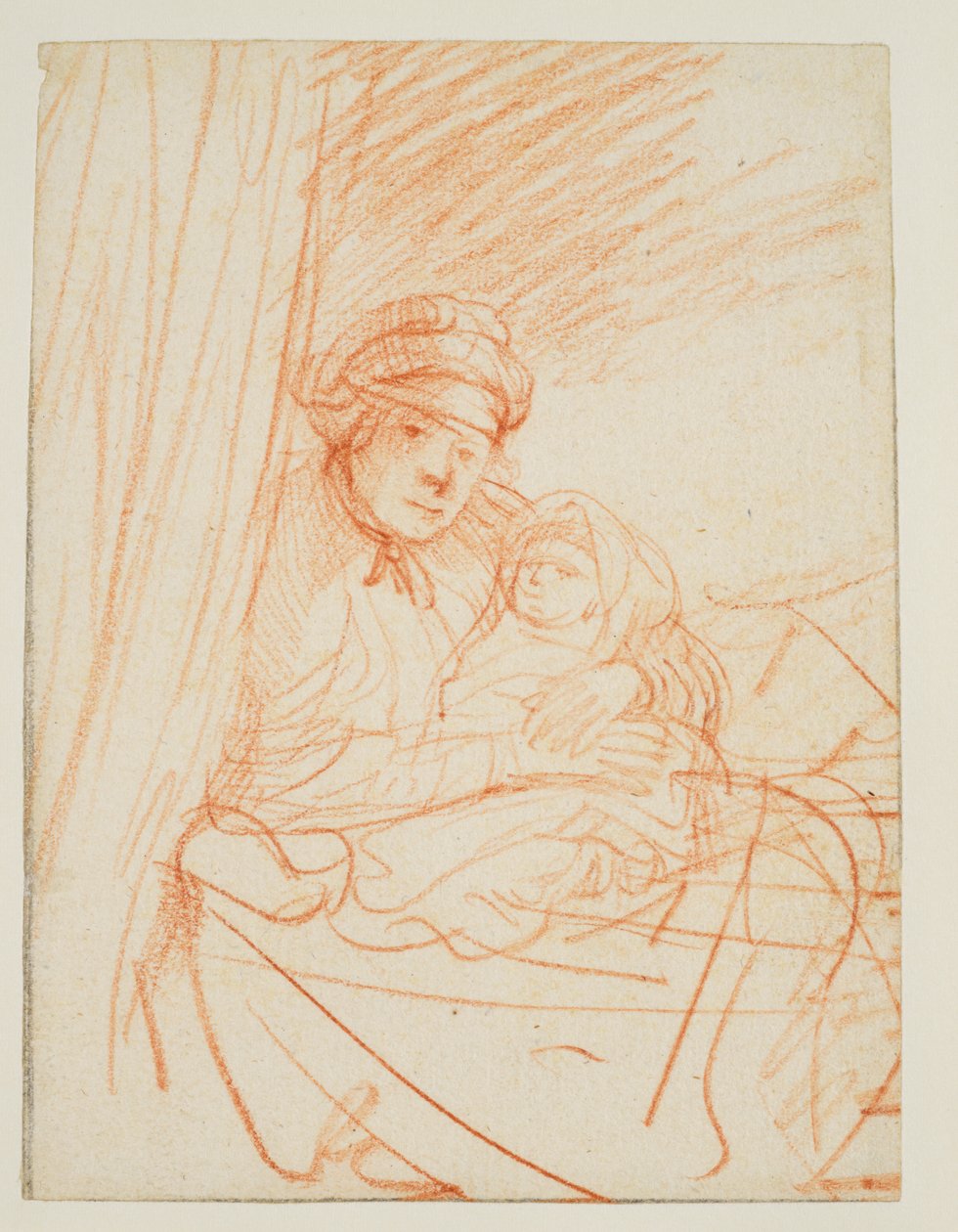 Saskia sentado na cama, segurando uma criança, 1635 cerca de de Rembrandt van Rijn