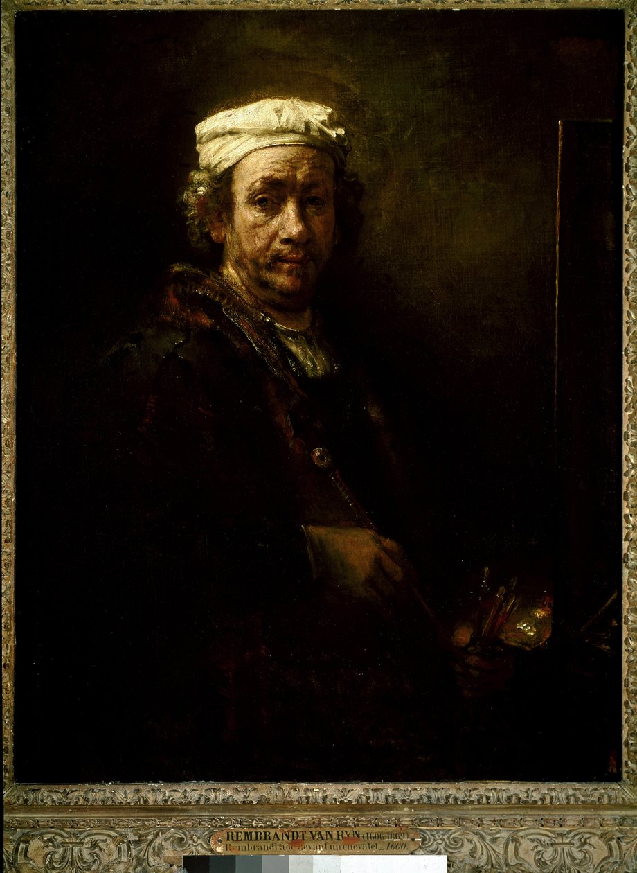 Auto-retrato no cavalete. (óleo sobre tela de Rembrandt van Rijn
