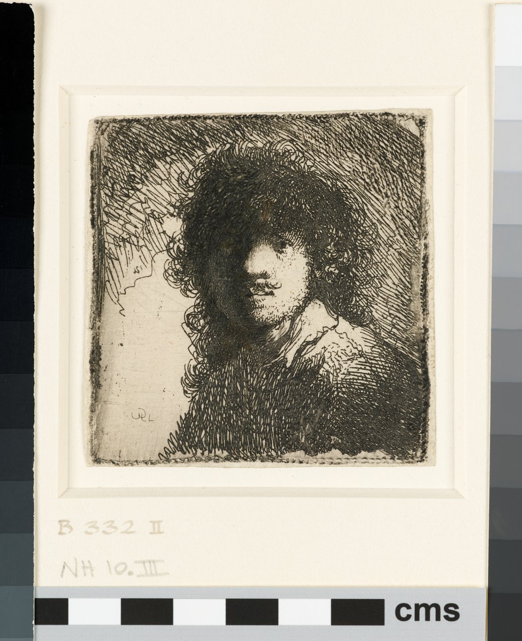 Auto-retrato com a cabeça descoberta: busto, c.1629 (gravura) de Rembrandt van Rijn