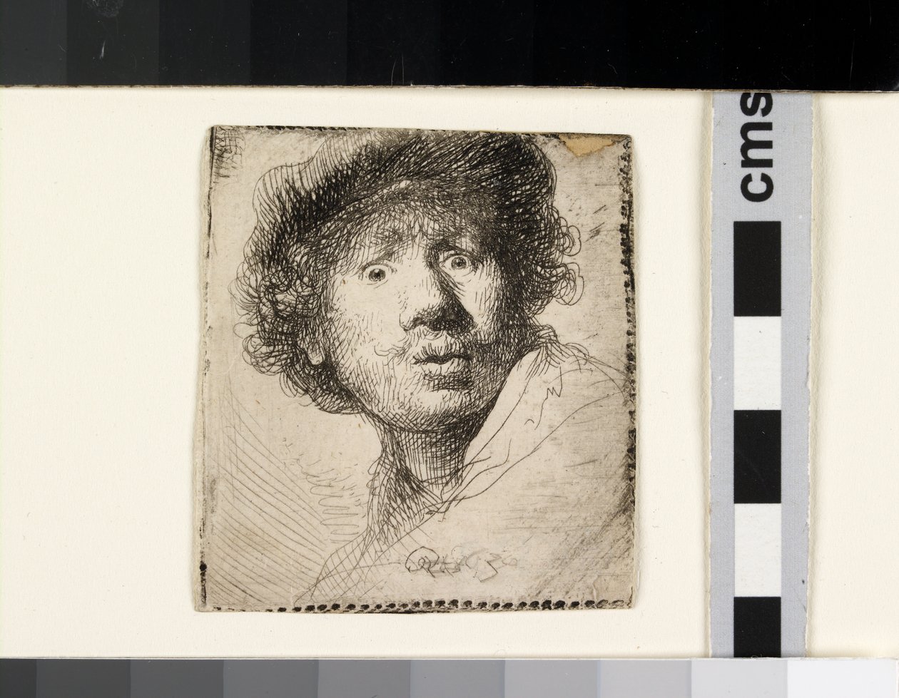 Auto-retrato de boné, boca aberta de Rembrandt van Rijn
