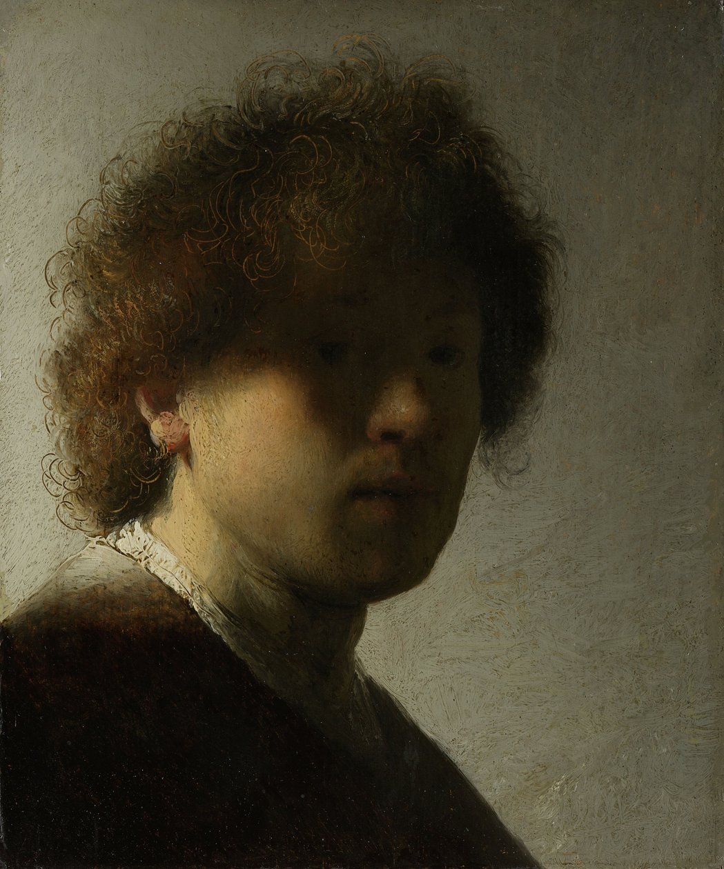 Auto-retrato quando jovem, c.1628 (óleo no painel) de Rembrandt van Rijn