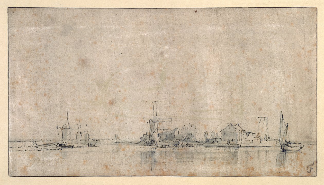 O Amstel na Omval, c.1650-53 (caneta e tinta com lavagem em papel) de Rembrandt Harmensz. van Rijn