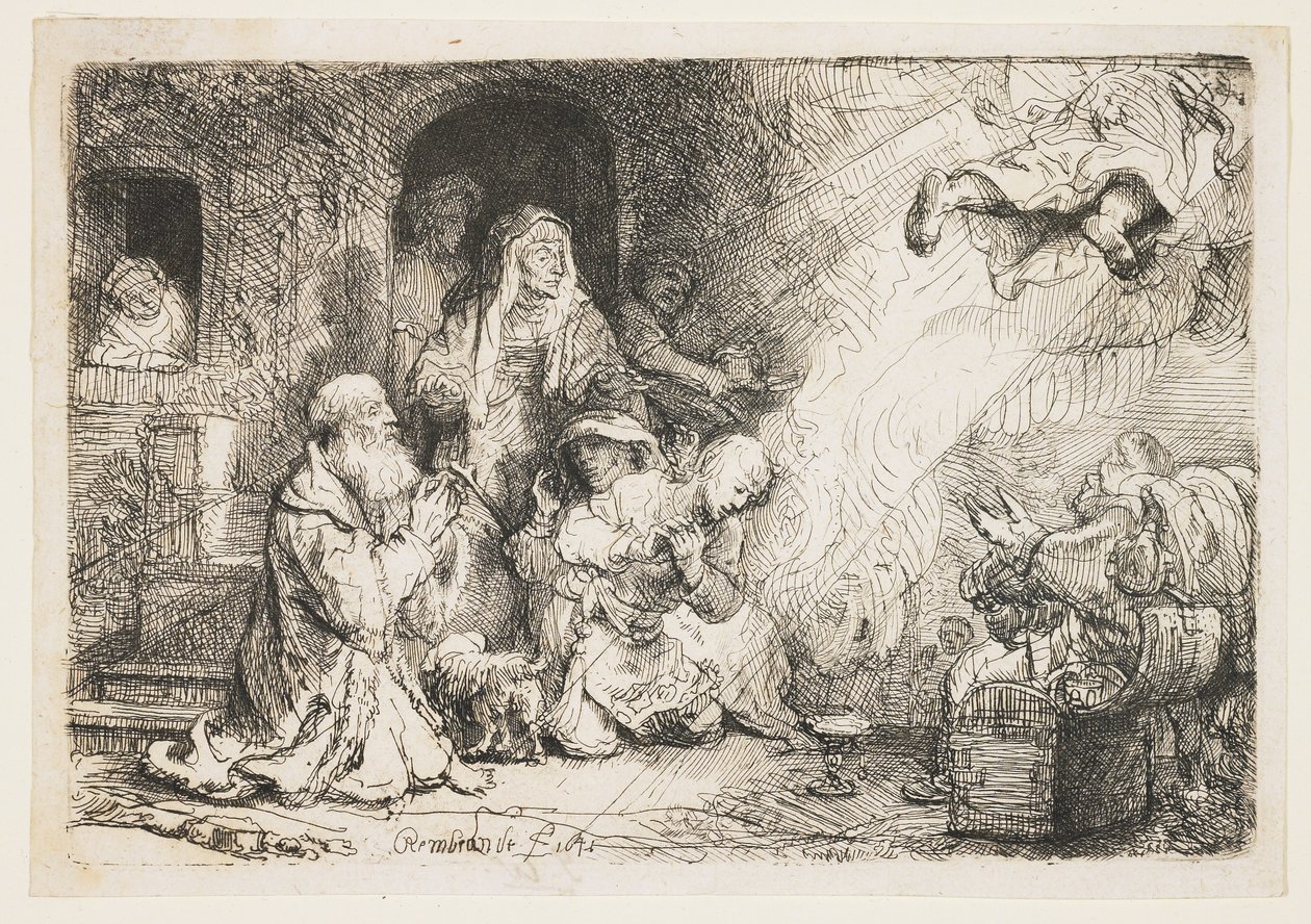 O Anjo que Parte da Família de Tobias de Rembrandt van Rijn
